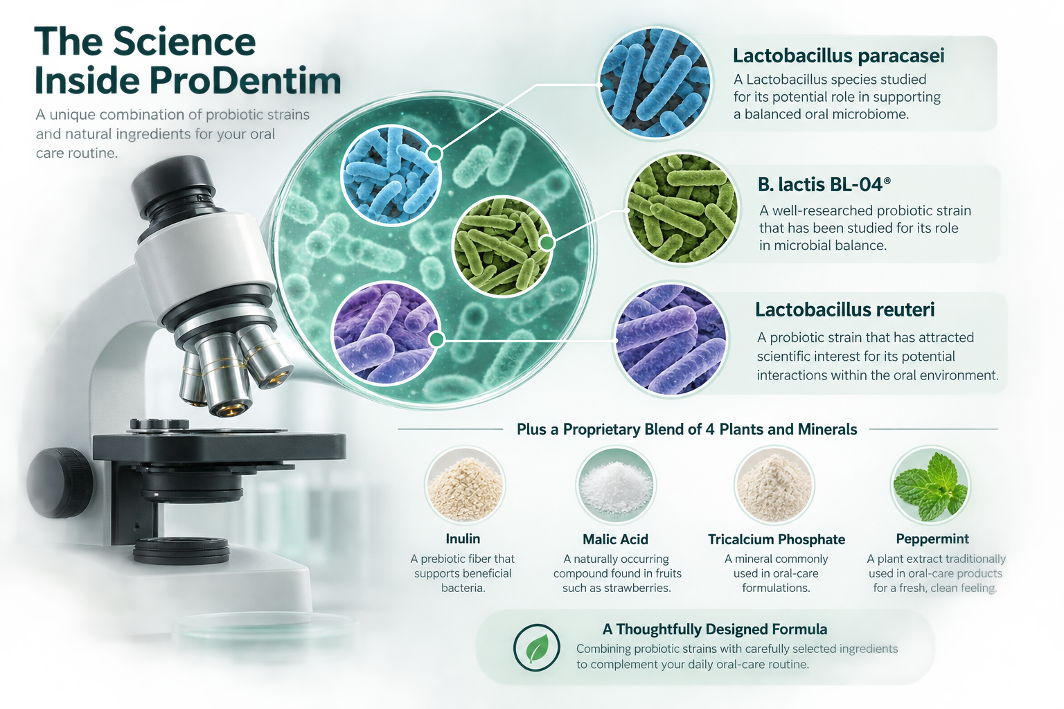 Overview of ProDentim probiotic strains and formula ingredients
