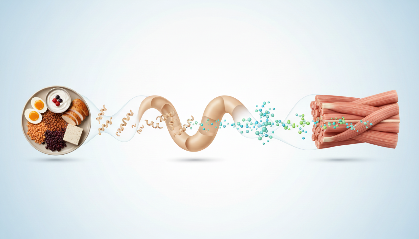 How dietary protein is digested into amino acids and made available for muscle protein synthesis