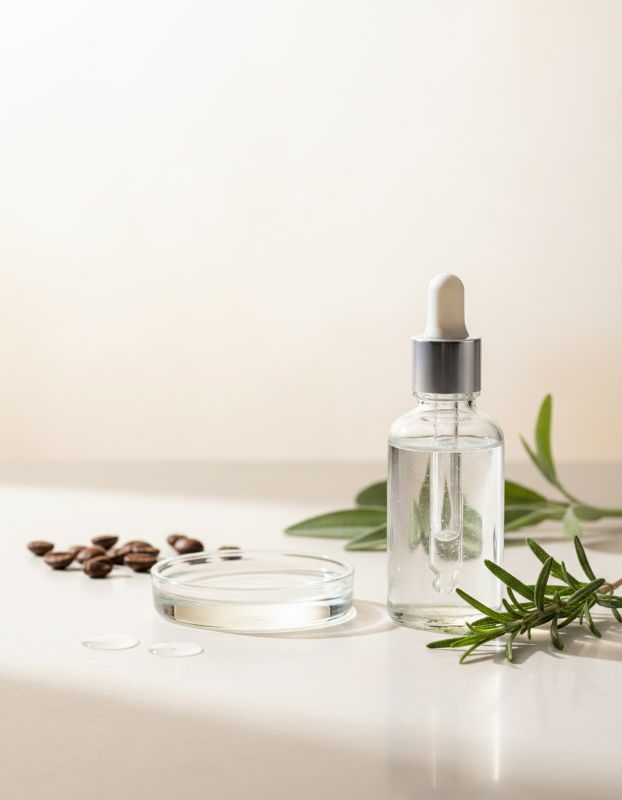 Hair serum ingredients including rosemary and coffee