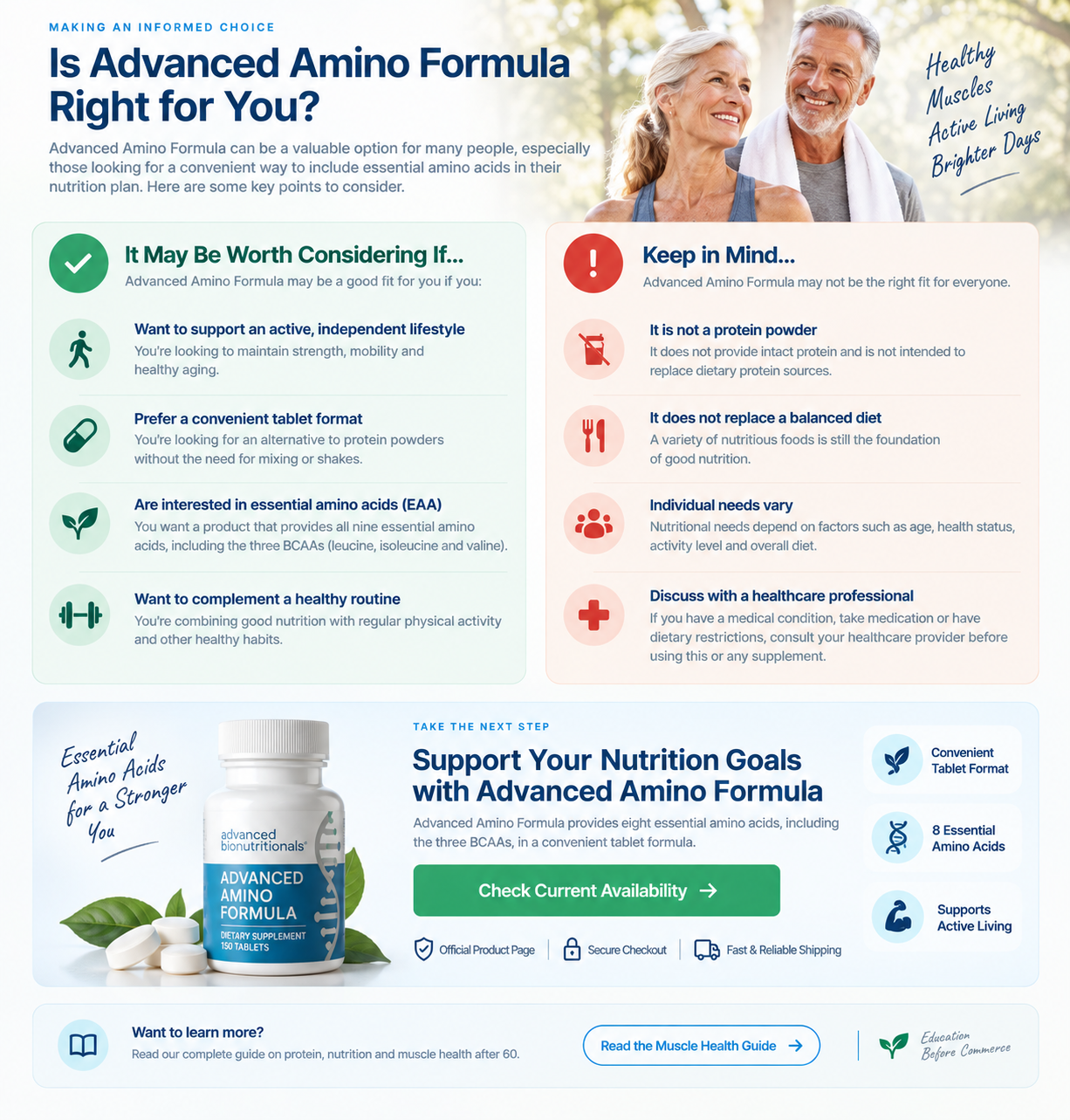 Guide to considerations when evaluating Advanced Amino Formula as part of a nutrition strategy